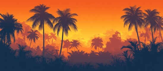 Obraz premium Tropical landscape with a summer backdrop featuring silhouettes of palm trees Raster artwork depiction