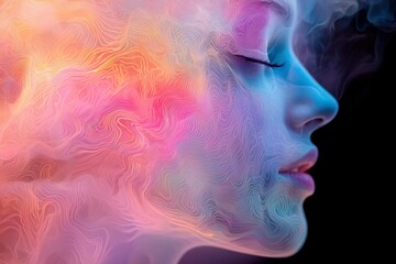 A Profile Portrait with Swirling, Abstract Colors and Lines