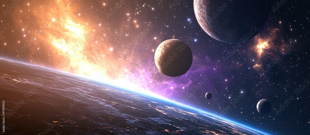 Aufkleber 3d rendering showcasing celestial elements and space phenomena created for visual exploration and ed