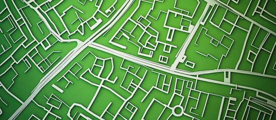 Fototapeta premium Stylized map of city streets created with white lines on a green background Top down perspective 3D render illustration
