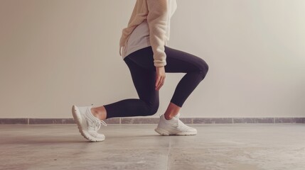 Naklejka premium Woman Doing Lunges in White Sneakers