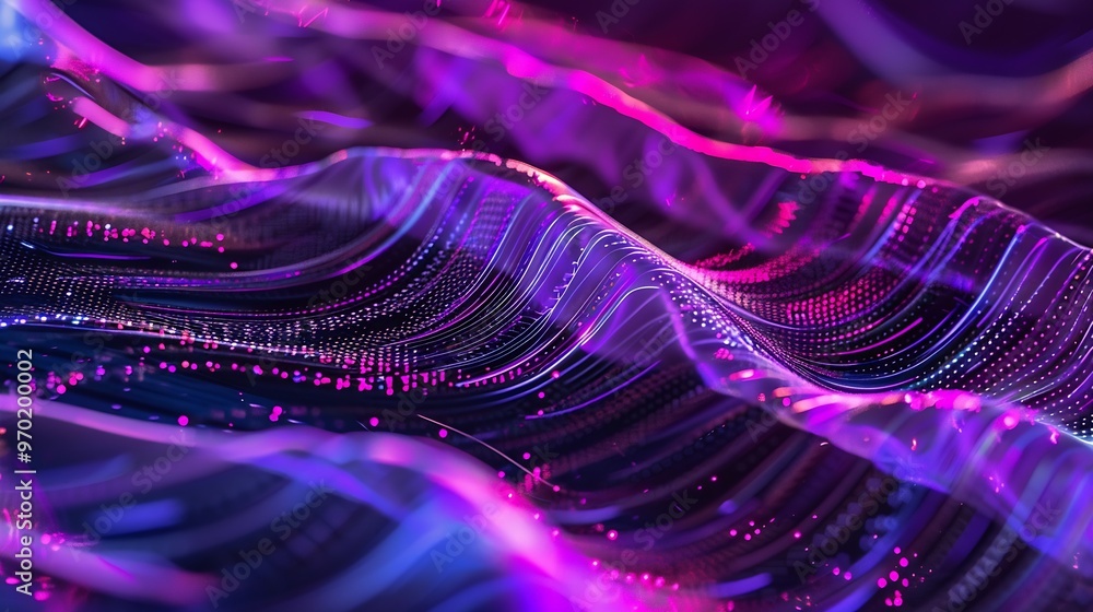 Poster Abstract waves shape glowing in ultraviolet spectrum Background for banner backdrop or texture for 3D mapping : Generative AI