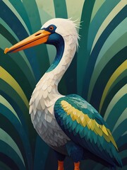 Blue and green design featuring a stylize pelican