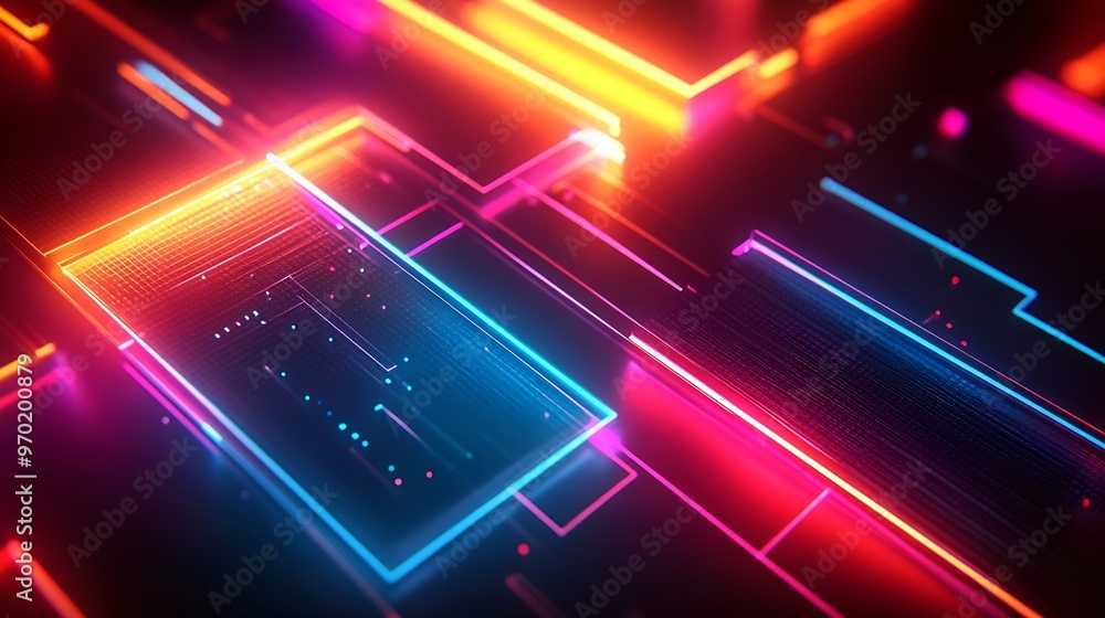 Aufkleber abstract background dark neon colors and geometric pattern : generative ai