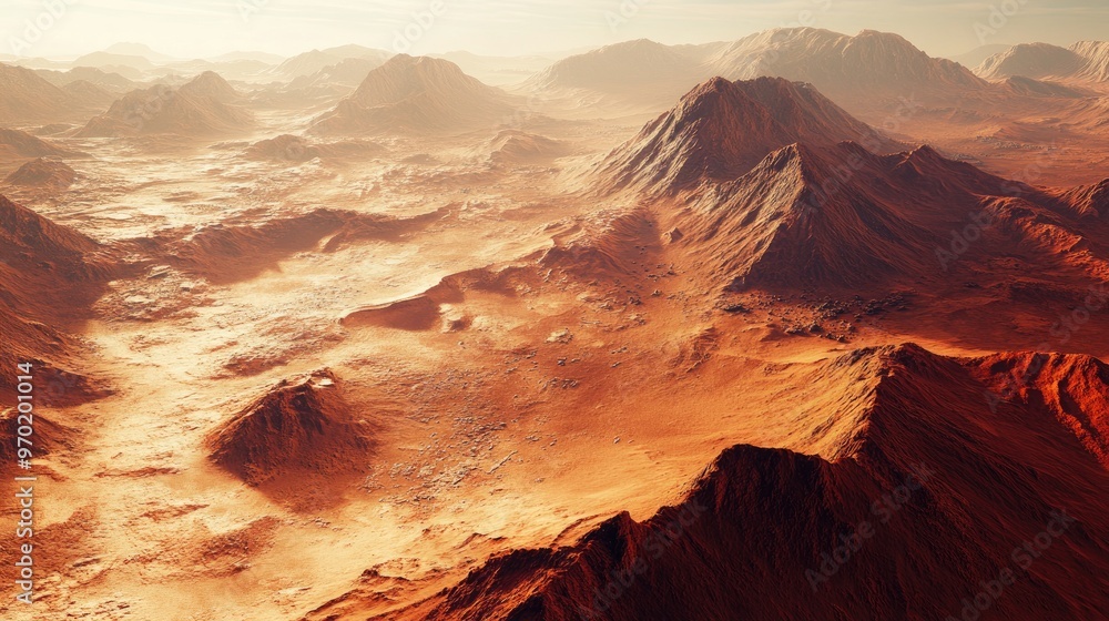 Aufkleber red planet characterized by arid terrain rugged hills and mountains ideal for themes of space explor