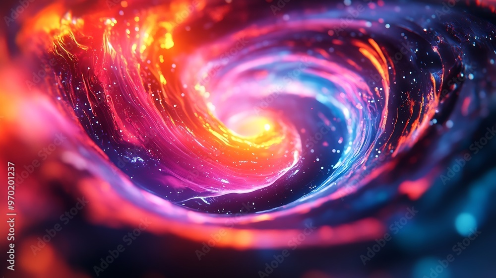 Poster Colorful swirl elements with neon led illumination Cyberpunk futuristic background : Generative AI