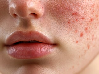Fototapeta premium A Woman Experiencing Facial Redness and Pink Patches in Close-Up Portrait