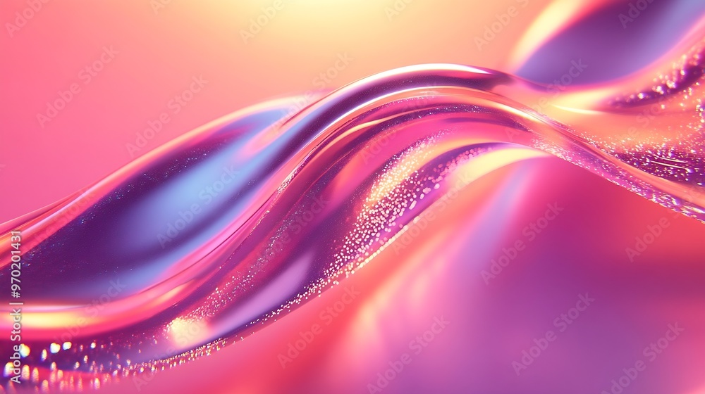 Poster neon abstract curvy shape against the colorful pink background iridescent futuristic template : gene