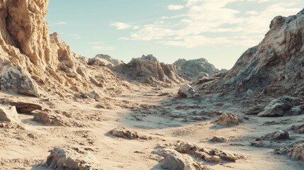 Obraz premium Fantasy realistic terrain of an alien world featuring canyons and rocky landscapes depicting a desert like exoplanet in a 3D render