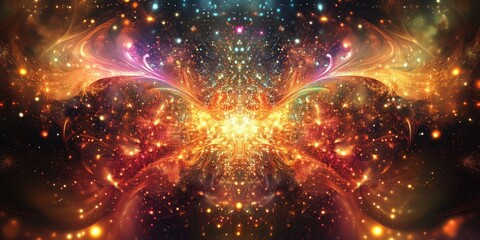 Fototapeta premium Abstract fractal backdrop featuring shimmering sparkles raster illustration