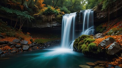 Obraz premium Waterfall in a Lush Forest