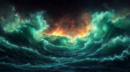 Fototapeta premium エメラルドとターコイズの星の波