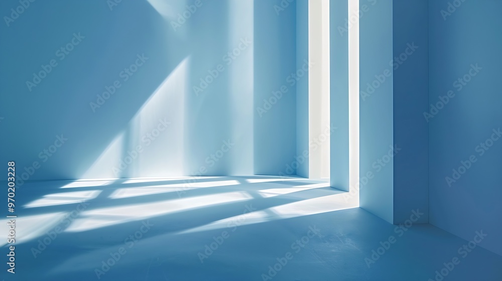Aufkleber minimalistic simple abstract light blue background for product presentation shadow and light from wi