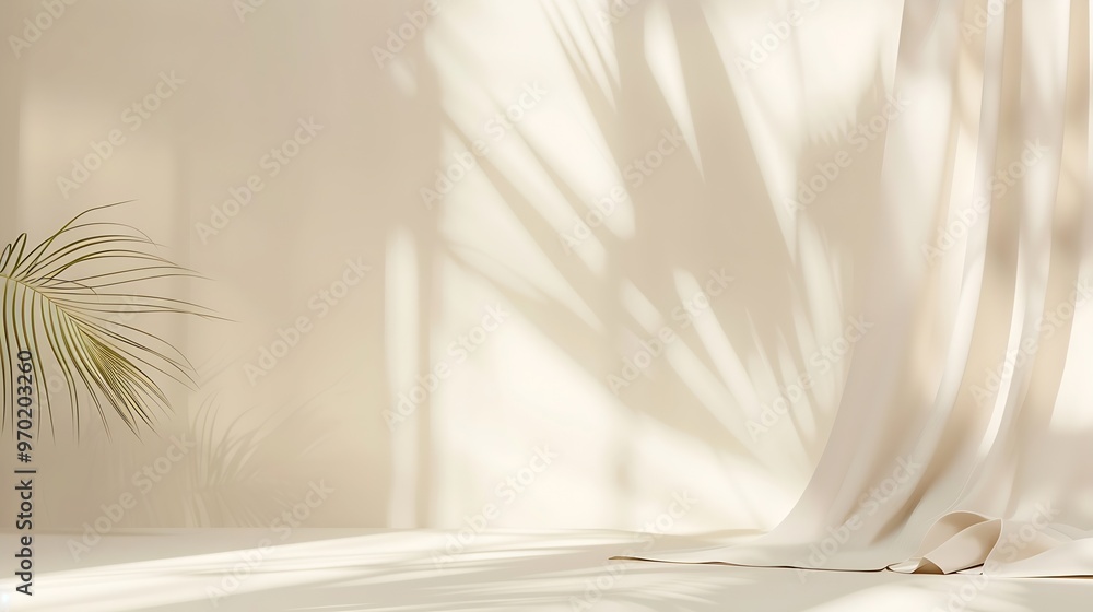 Aufkleber minimalistic abstract gentle light beige background for product presentation with light and shadow o