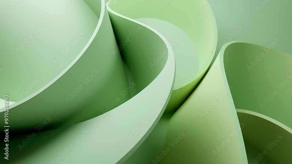 Aufkleber colored paper curved green 3d abstract background : generative ai