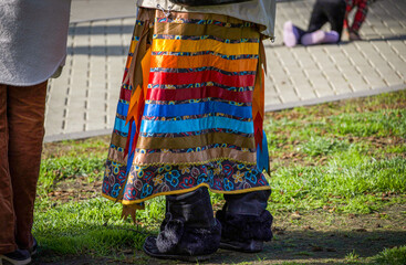 Close up of a ribbon skirt. Ribbon skirts are traditionally worn by indigenous women and represent...