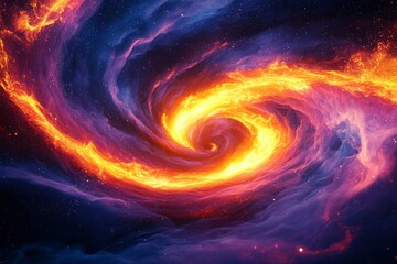 Obraz premium A fiery spiral nebula with swirling gas and dust in deep space