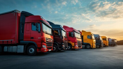 A logistics companys fleet of trucks ready for dispatch in a city