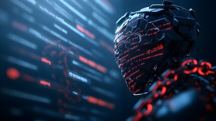 Robot bound by chains, facing a digital screen filled with legal texts, embodying the pressure of societal judgment focus on, media trial theme, surreal, Overlay, newsroom setting