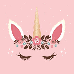 unicorn with glitter horn and flowers