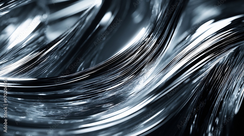 Aufkleber This is a background image in which silver intersecting streamlines are drawn with a brush on a black background : Generative AI
