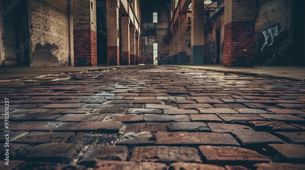 Poster empty brick floor and building frame : generative ai