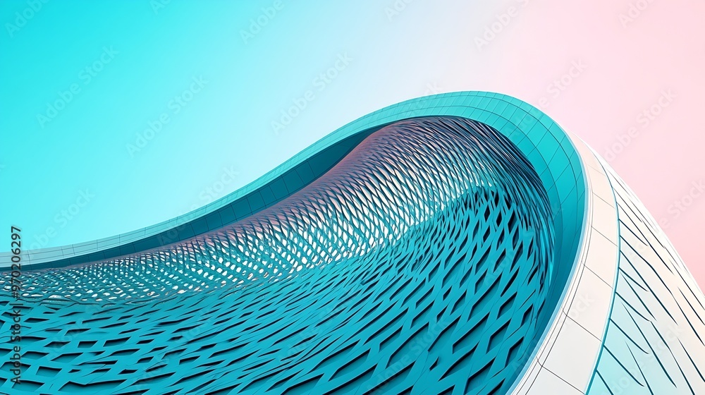 Poster Partially isolated colorized photo of roof structure Abstract modern architecture Fragment of hitech building Round dome shape Commercial estate Minimal background Geometric pattern of : Generative AI