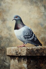 Obraz premium Oil painting depicting a homing pigeon a domesticated variety of the wild rock dove bred for its exceptional navigation skills and ability to return home