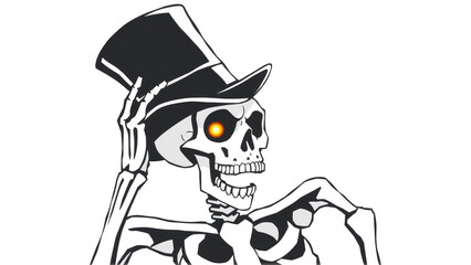 Halloween card of a skeleton tipping its top hat with glowing eye