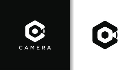 Camera logo design with Initial Letter C. Premium Vector