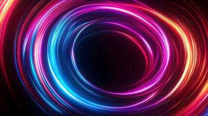 Abstract swirls of neon colors, spiraling endlessly on a black background, seamless design, vivid and futuristic aesthetic.