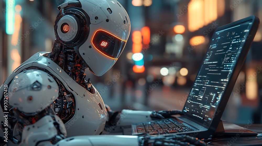 Aufkleber Human interact with AI artificial intelligence virtual assistant chatbot in concept of AI artificial intelligence prompt engineering LLM AI deep learning to use generative AI for work  : Generative AI
