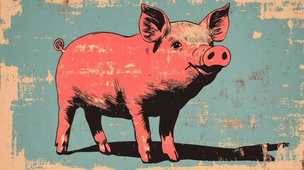 Retro illustration of a cardboard toy pig symbolizing playful creativity on a blank canvas