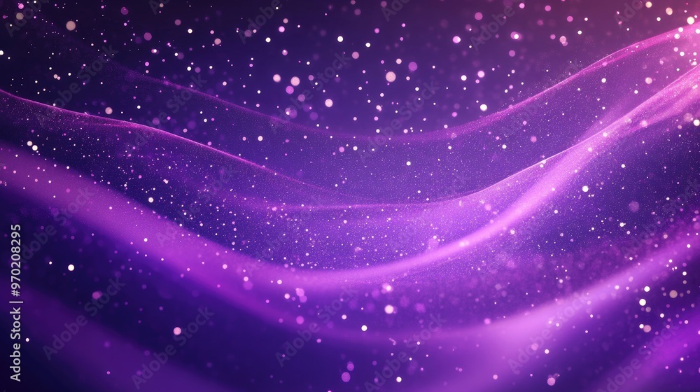 Poster vivid abstract violet background featuring sparkling glitter elements in a line art style