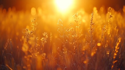 Fototapeta premium golden sunset light over field : Generative AI