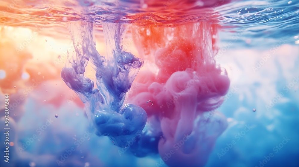 Poster abstract color mix color drops in water drop of ink color mix paint falling on water colorful ink in