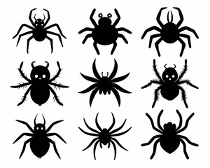 Halloween spider black silhouette vector icon set