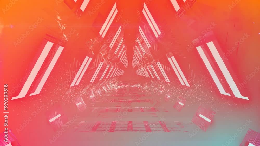 Poster animation of digital data processing over neon tunnel