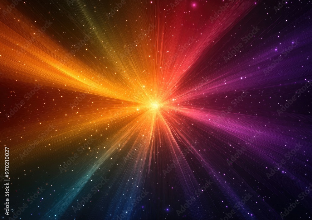 Poster abstract multicolored background featuring a star explosion in a digital line art style