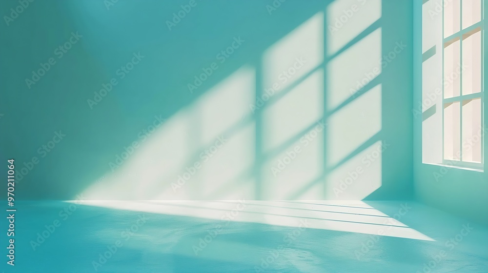 Aufkleber minimalistic simple abstract light blue background for product presentation shadow and light from wi