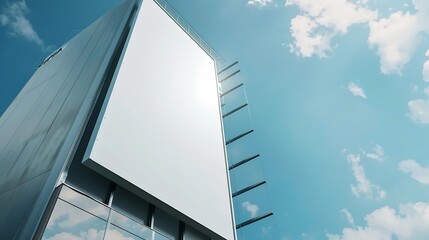 Mock up white vertical large LED display billboard on tower building with blue sky background clipping path for mockup : Generative AI