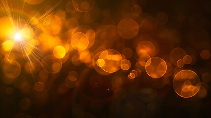Defocused glow background Bokeh rays Lens flare filter Sun shine leak Blur golden orange white black beam light spot dark abstract overlay : Generative AI