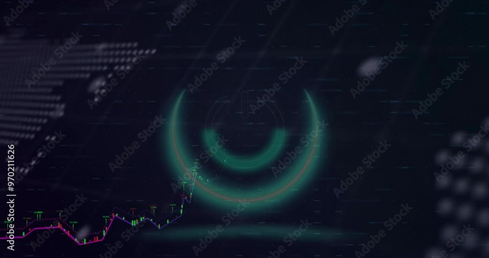 Poster animation of financial data processing over world map