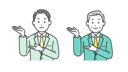 案内をするビジネスマンの上半身イラスト