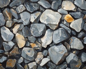 Oil painting depicting fine and coarse gravel as a textured background