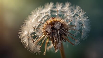 Dandelion with Dewdrops in the Morning Sunlight