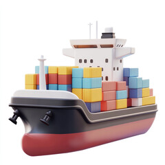 3D icon of a cargo ship, on a solid white background
