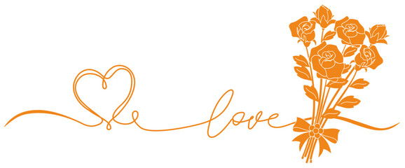 illustration of love writing with a bouquet of flowers