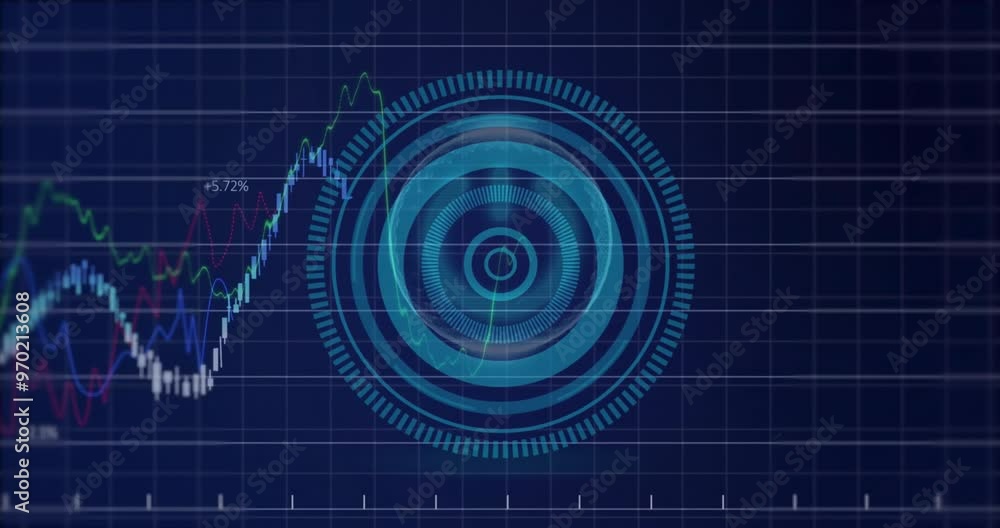 Poster animation of financial data processing over scope scanning