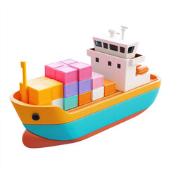 3D icon of a cargo ship, on a solid white background